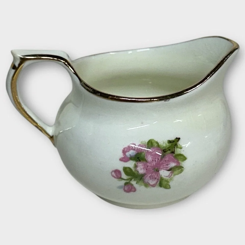 Sutherland English Bone China Creamer Open Sugar Bowl‎ Set PEACH BLOSSOM Vintage
